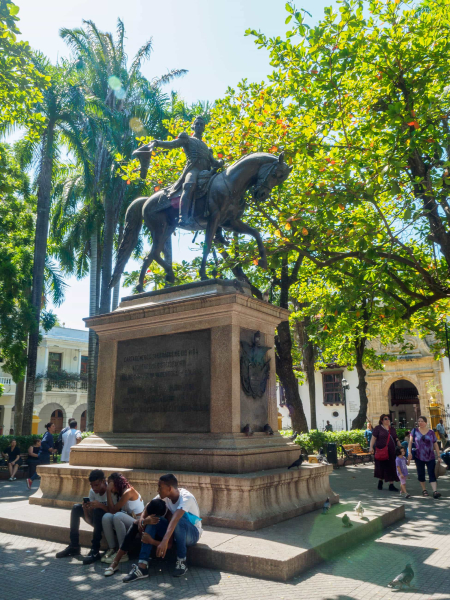 A statue of Simon Bolivar, the liberator of Colombia from Spain
