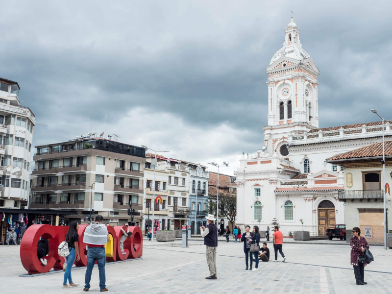 Cuenca's newly renovated Plaza San Francisco, with the 1930 church of San Francisco