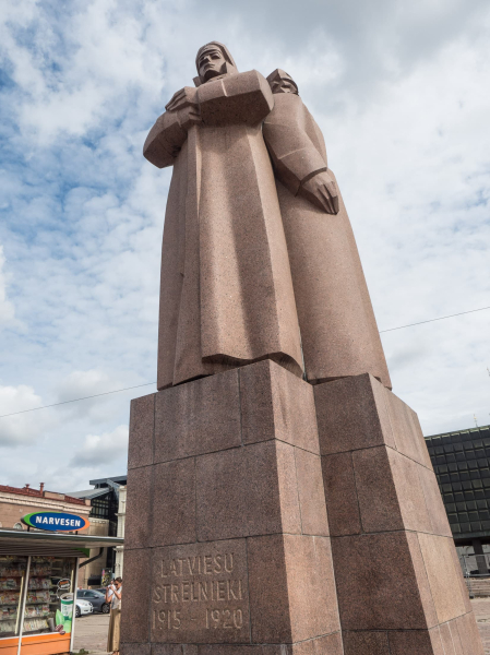 A statue honoring the Latvian riflemen who fought in the imperial Russian army against Germany during World War I