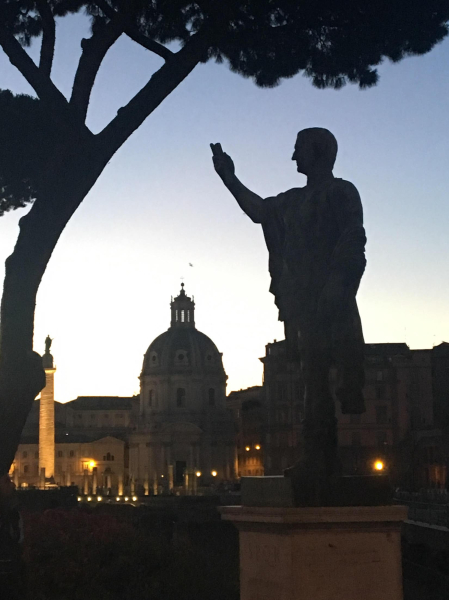 Melissa thinks this statue of a Roman emperor looks like he's taking a picture with his phone