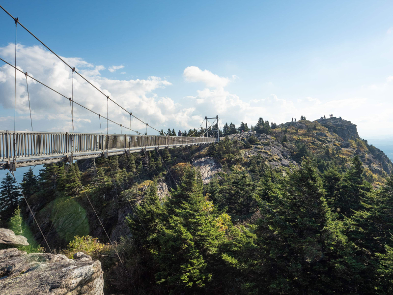 Mile-high suspension foot bridge at the peak of Grandfather Mountain