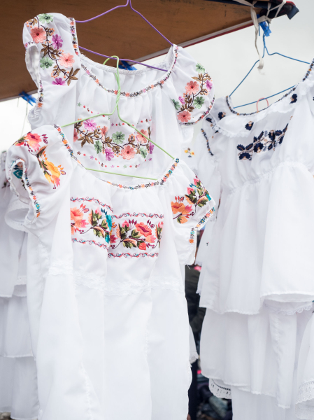 Embroidered blouses of the kind worn by many indigenous Otavalo women