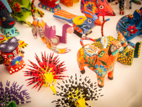 Colorful animal figures carved from wood and intricately painted are one of the best known crafts of Oaxaca