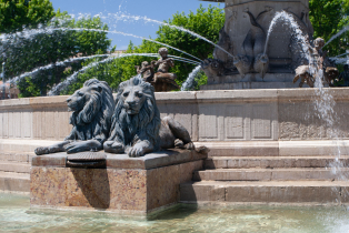 Lions on a fountain in La Rotonde roundabout in the  southern French city of Aix-en-Provence