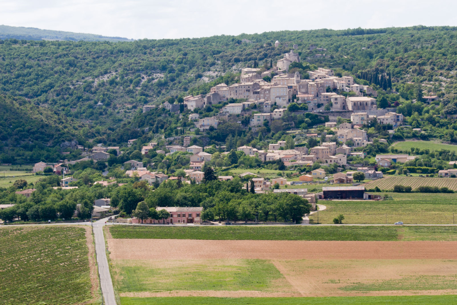 The village of Simiane-la-Rotode is set above fields of lavender (not yet in bloom when we visited in May)