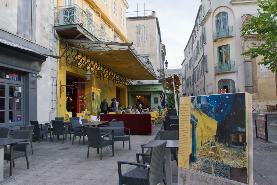 Vincent Van Gogh lived in Arles in 1888 and 1889. He did a nightime painting of this cafe, located opposite our hotel in the Place du Forum.