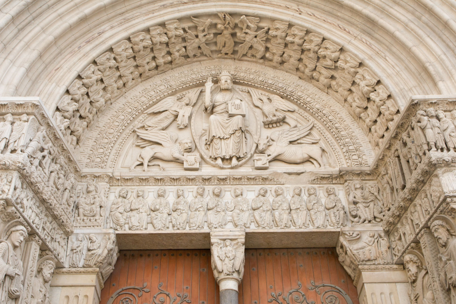 Intricate carving on the front of Arles's 12th-century cathedral