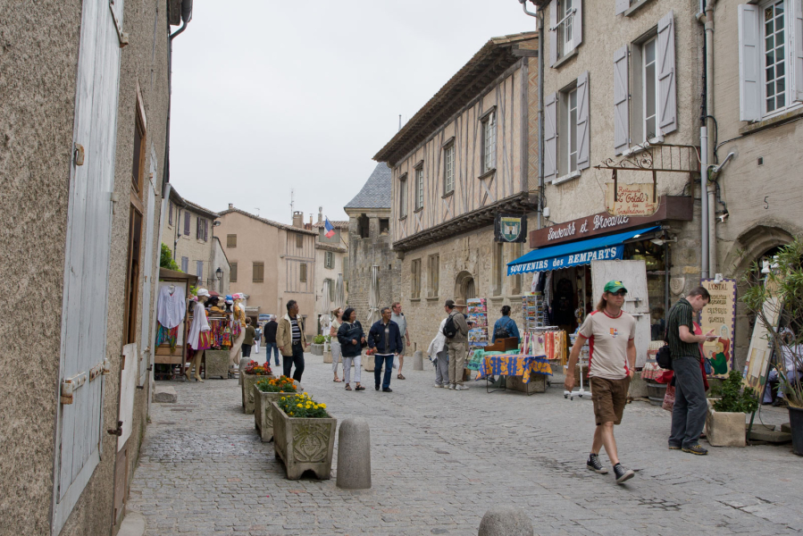 The town of Carcassone inside the walls is a major tourist attraction
