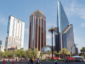 Because of earthquake risks, high-rise buildings are uncommon in Mexico City and are generally spaced fairly far apart