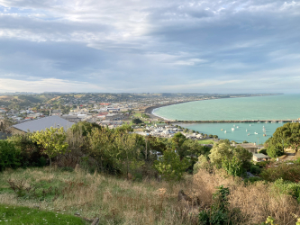 View of the harbor town of Oamaru on the east coast of the South Island