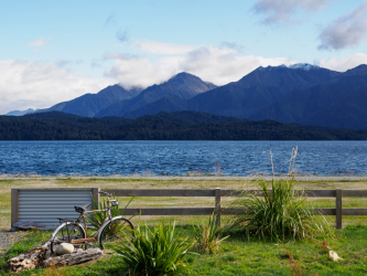 The view from our tiny rental house on Lake Te Anau