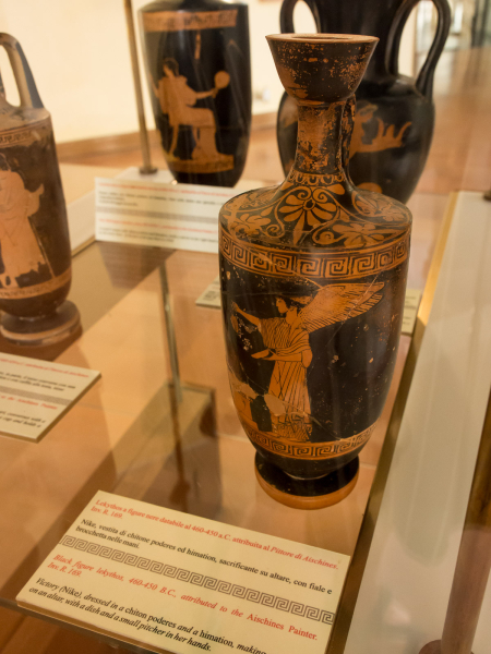 Decorated olive oil bottles from the 5th century BC