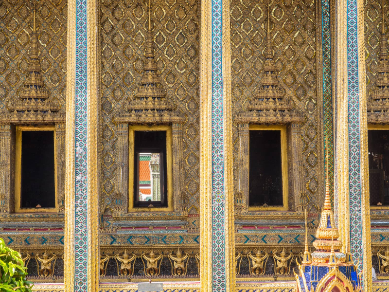Looking through the holiest part of Wat Phra Kaeo, the ordination hall housing the revered Emerald Buddha