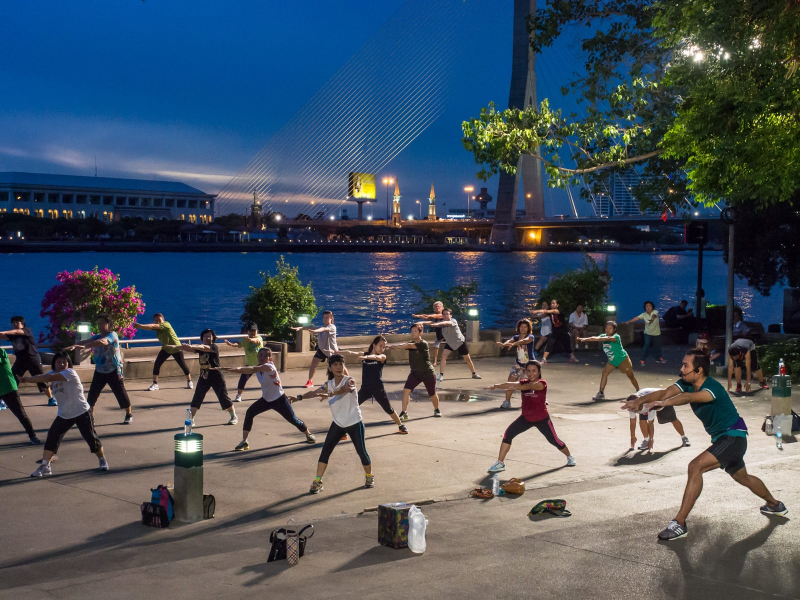 Why exercise in a stuffy gym when you can do it with a river breeze instead?