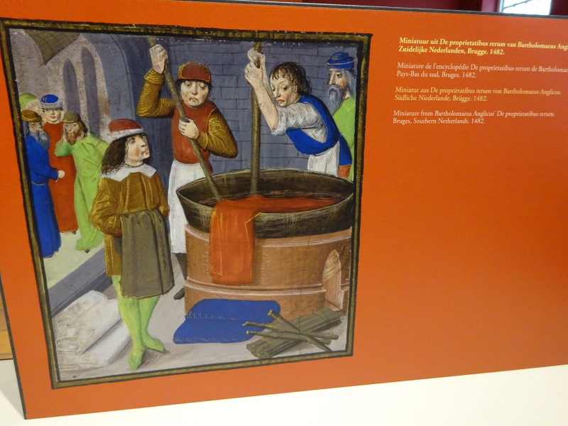 Reproduction painting of 15th-century cloth dyers in Bruges, the subject of Dorothy Dunnett's House of Niccolo books
