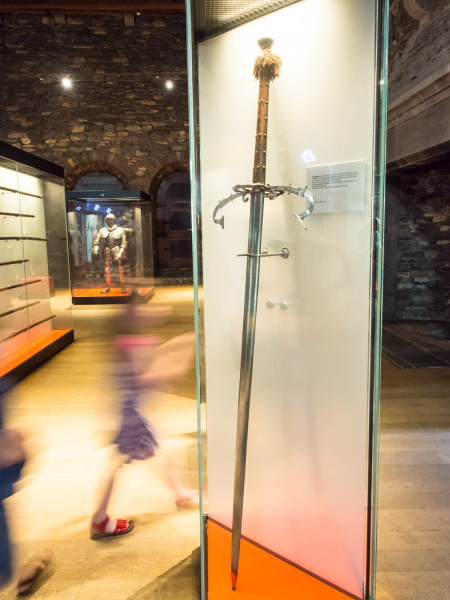 Old weapons displayed in the castle include this huge broadsword