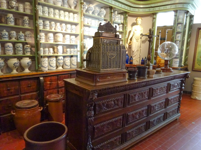 Among the preserved interiors of Ghent shops are this 19th-century pharmacy