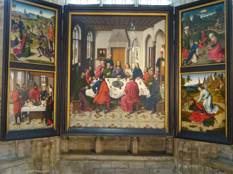 This 1460s painting by Flemish artist Dirk Bouts set the last supper in a typical Flemish dining room of the 15th century
