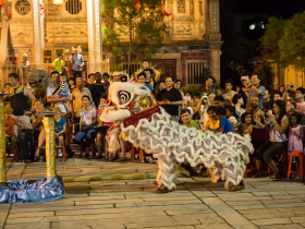 The last weekend of each month, Penang's major Chinese clan houses are put on evening performances for visitors, including this traditional lion dance.