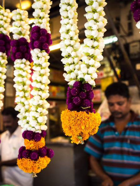 Garlands for sale at a shop in George Town's Little India