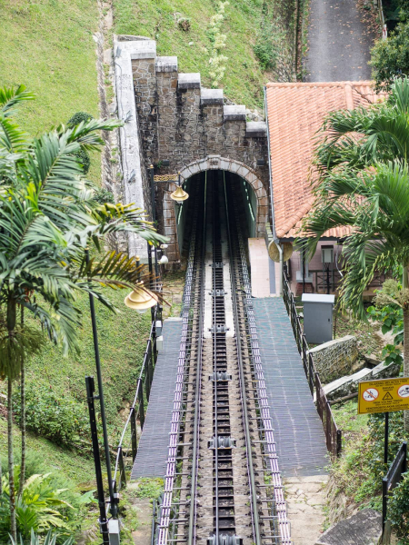 Looking down on the tracks of the Penang Hill funicular