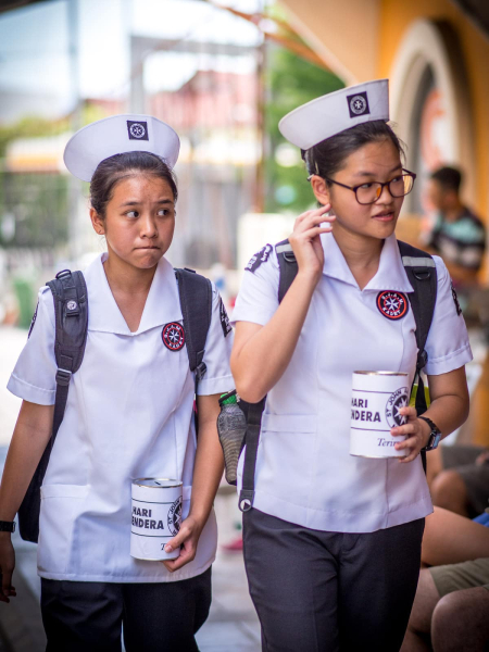 Student nurses raising money for charity at a street market