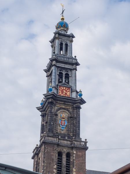 The steeple of one of Amsterdam's many old churches