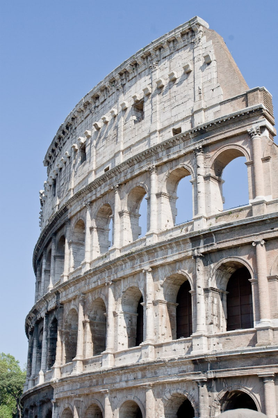 The huge Colosseum built by Emperor Vespasian in 72 AD to hold gladiator shows