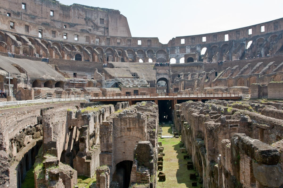 The network of tunnels, dressing rooms, and animal pens under the floor of the Colosseum