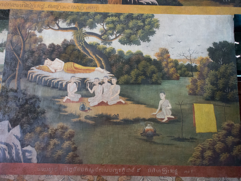 The walls are covered in scenes from life of Buddha, used to instruct the  worshipers