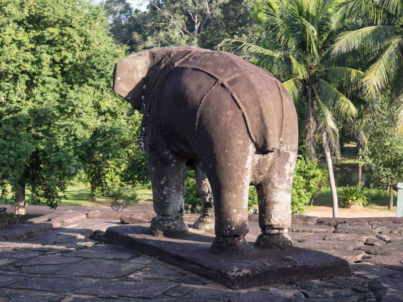 Elephant statues look out from the four corners of each level