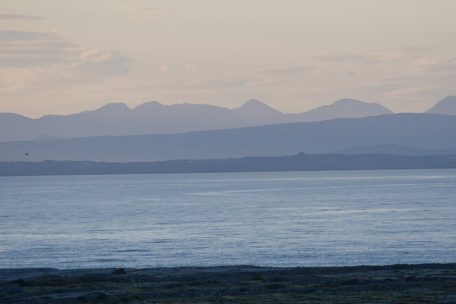 Looking over Gallway Bay to the hills of Connemara at sunset
