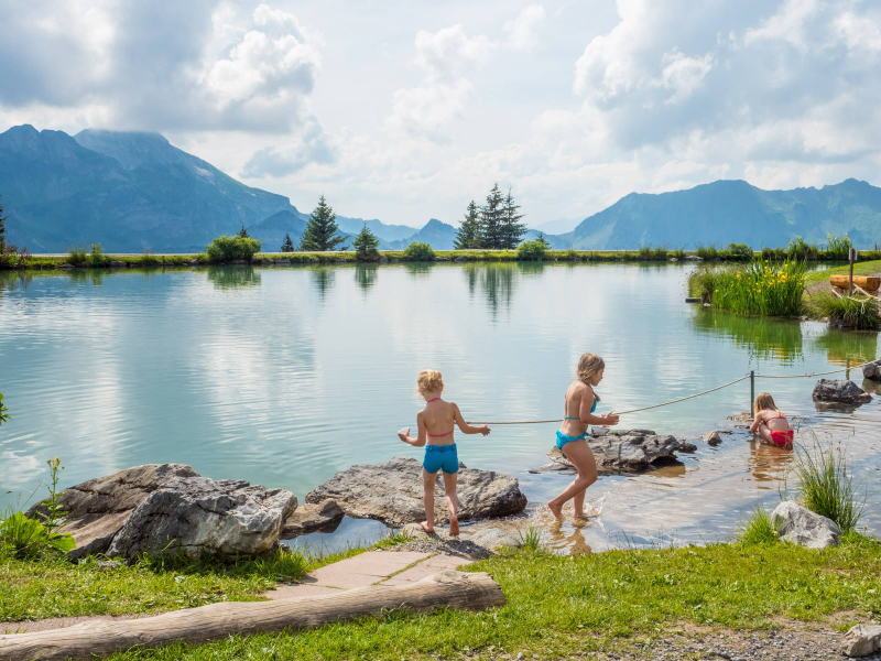 The little lake at Brunni Hutte is a favorite with kids