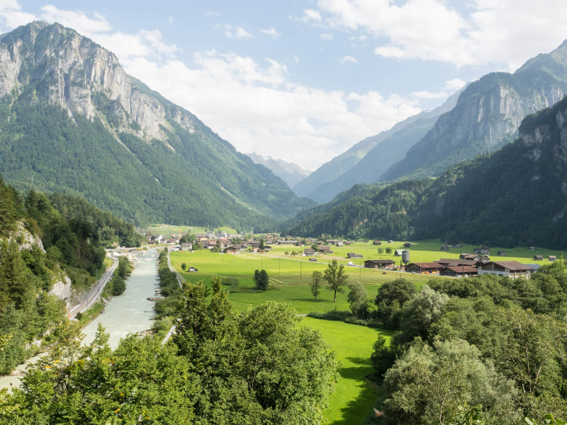The gorge ends in a wide alpine valley near Meiringen