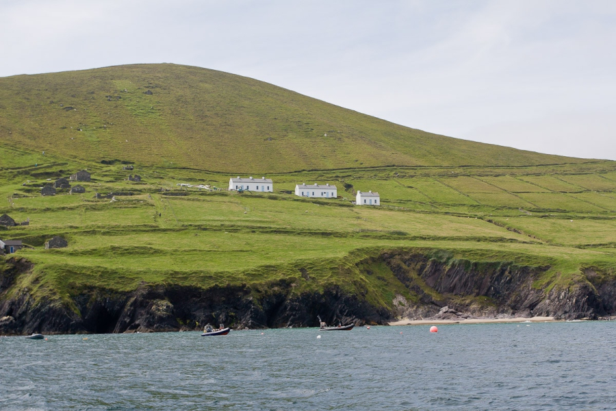 Approaching Great Blasket Island, where some of the abandoned houses are still in good shape