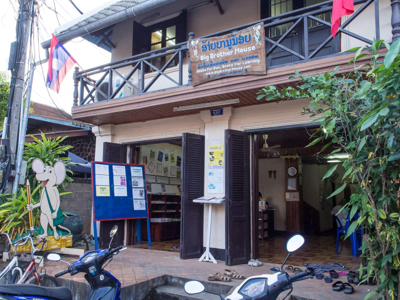The headquarters of Big Brother Mouse in Luang Prabang---part publishing house, bookstore, lending library, and English class