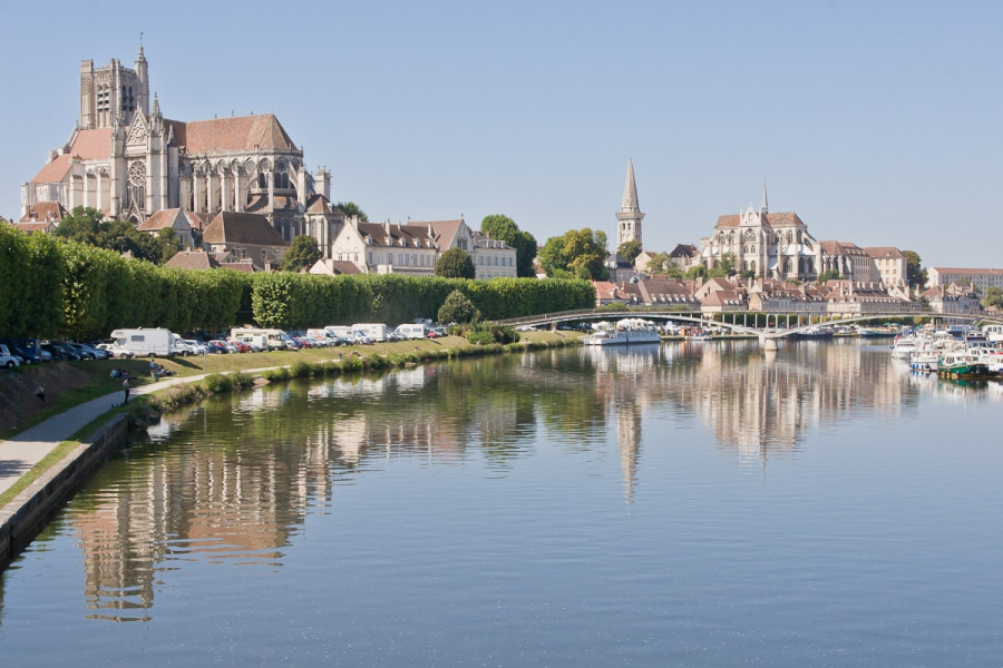 The city of Auxerre in northern Burgundy was a major river port for centuries. Its wealth was reflected in the 13th-century cathedral of St. Etienne (left) and the 11th-century Abbey of St. Germain