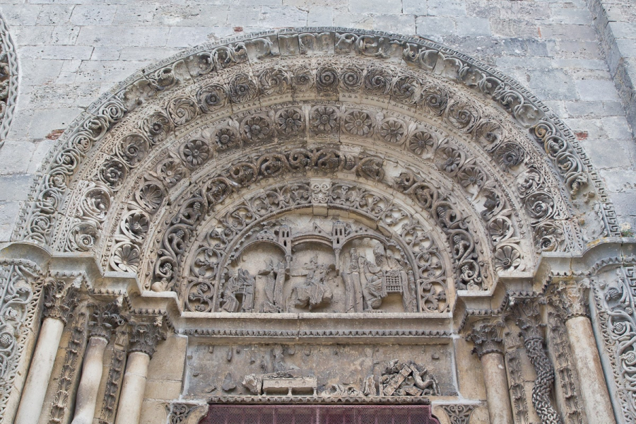 A Romanesque door on the 12th-century church of St. Lazarus