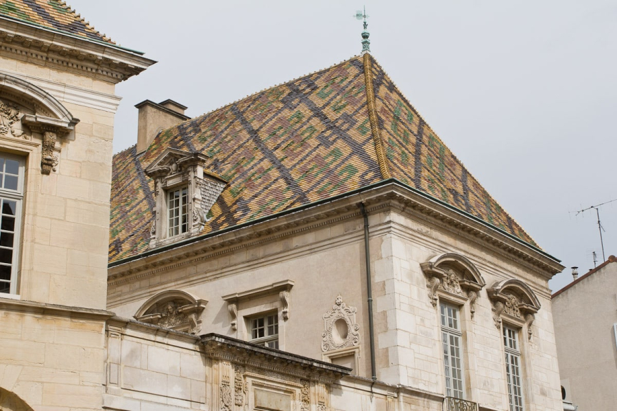 Dijon, the capital of Burgundy, is famous for its colored tile roofs