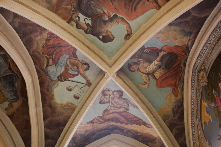 Painted ceiling of the chateau's tiny chapel