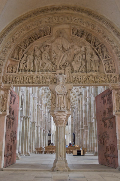 The great 12th-century carved doorway opening into the basilica