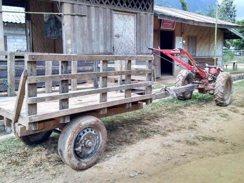 A common type of farm cart we saw in the Laotian countryside