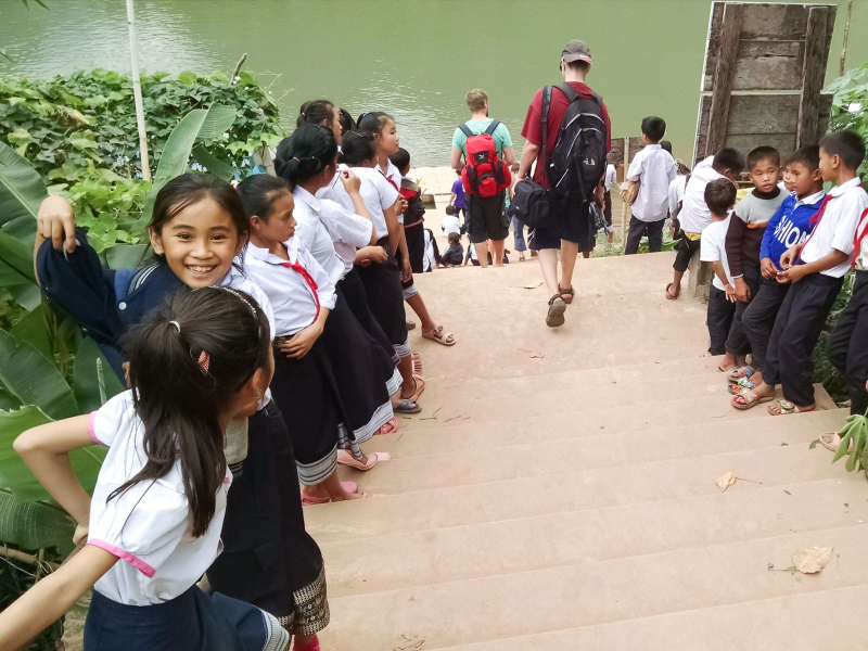 As we left the village, the school kids were waiting for a visit from the regional Library Boat