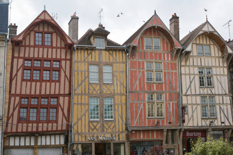 We didn't have any champagne during our three days in the Champagne region, but we did see great old buildings (like these leaning half-timber houses in Troyes), stayed with a nice Couchsurfing family, and marveled at stained-glass windows from the 13th century