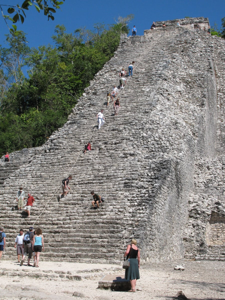 The 137-foot Nohoch Mul Pyramid, one of the few Mayan ruins that visitors are allowed to climb 