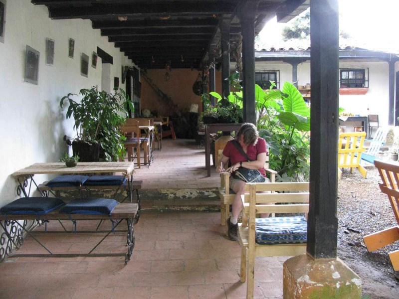 The courtyard of one of our favorite restaurants in Coban, the Xcape Koban, a quiet oasis among the noisy streets