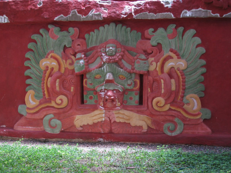 The older temple was so well preserved that its original paint and plaster decoration were still intact (as this replica in the Copan sculpture museum shows)