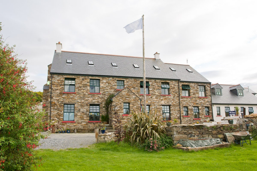 Our workplace: Corcreggan Mill inn and hostel (flying the UN flag)