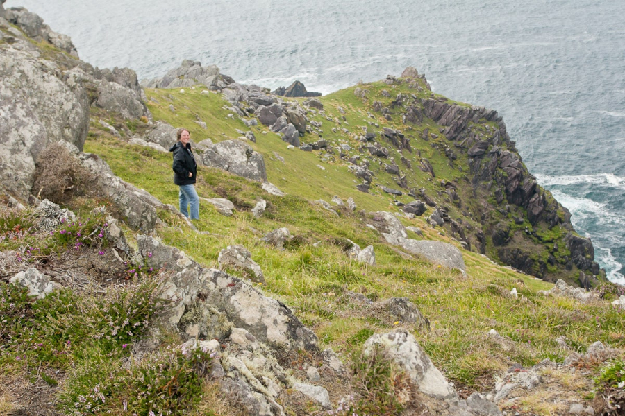 Chris on a windy hillside