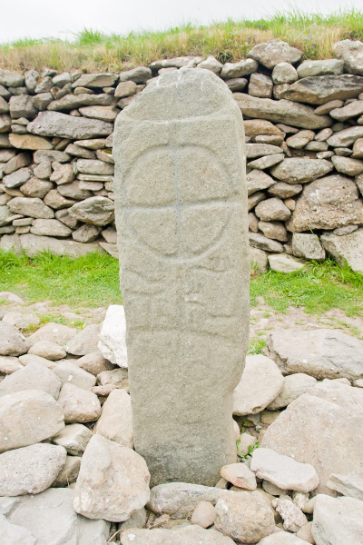 An old carved stone at the Gallarus Oratory